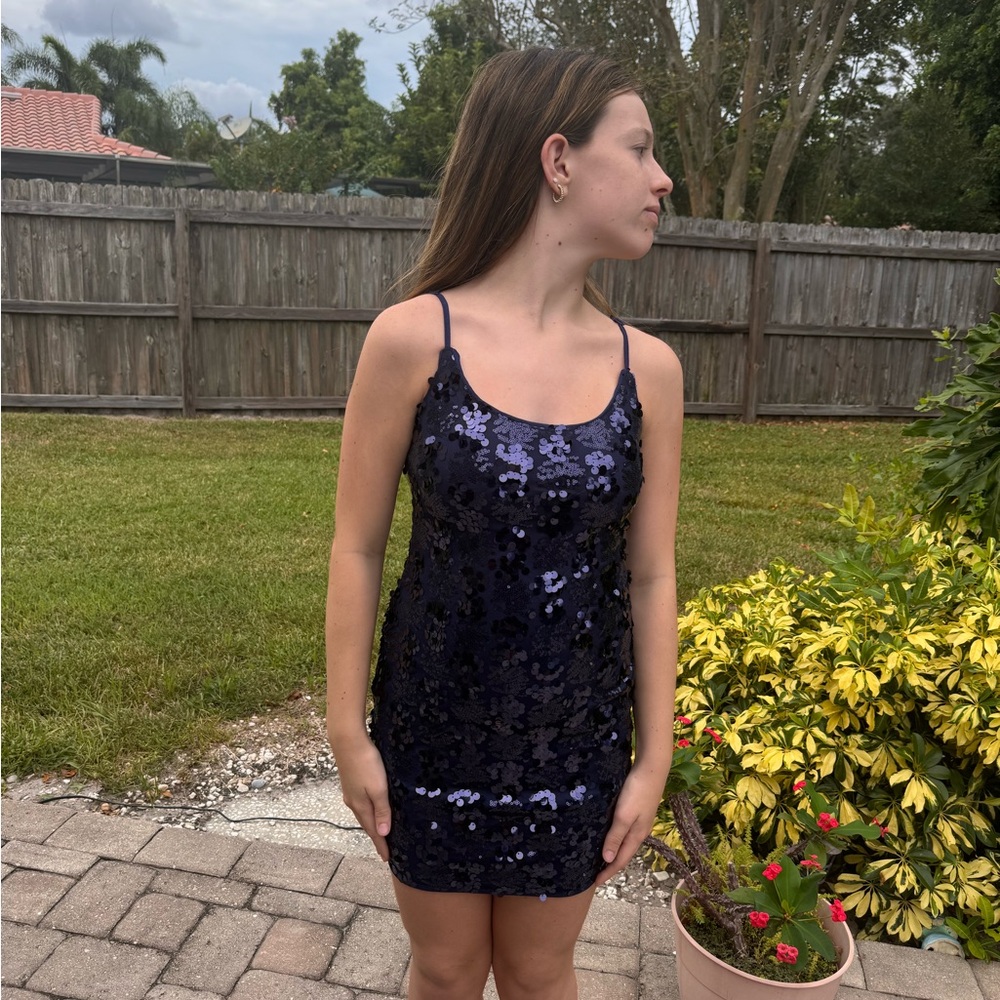 Elegant Navy Sequin Dress